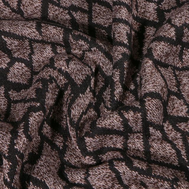 Tissu Maille  Formes abstraites sur fond Taupe - Par 10 cm
