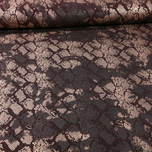 Tissu Jersey Pailleté  reptile sur fond Rouge - Par 10 cm