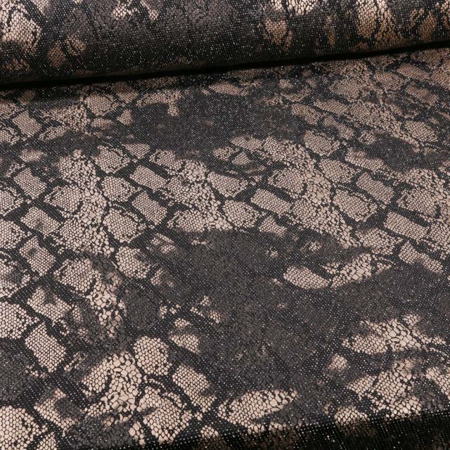 Tissu Jersey Pailleté  reptile sur fond Argent - Par 10 cm