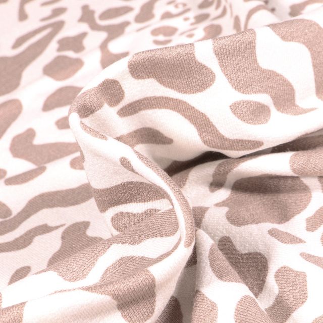 Tissu Jersey Viscose avec aspect crêpe Taches léopard sur fond Beige