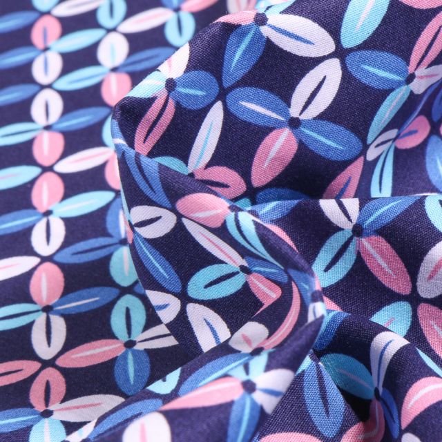 Tissu Coton imprimé LittleBird Fleurs abstraites sur fond Bleu