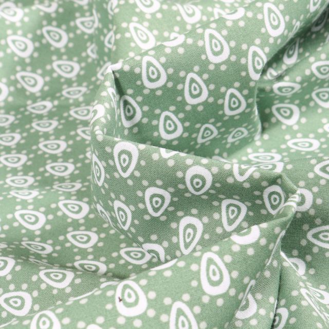 Tissu Coton imprimé LittleBird Gouttelette sur fond Vert d'eau