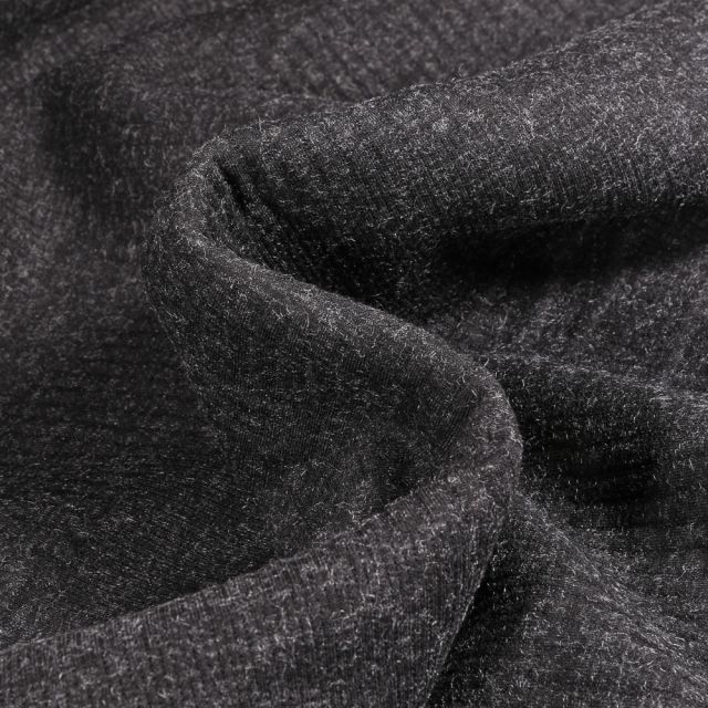 Tissu Maille extensible Texturé rayé Rayé sur fond Noir