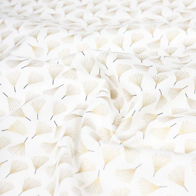 Tissu Coton imprimé Fleurs dorés sur fond Blanc