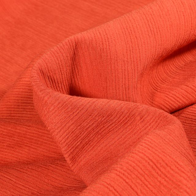 Tissu Viscose uni Rayures texturées sur fond Orange