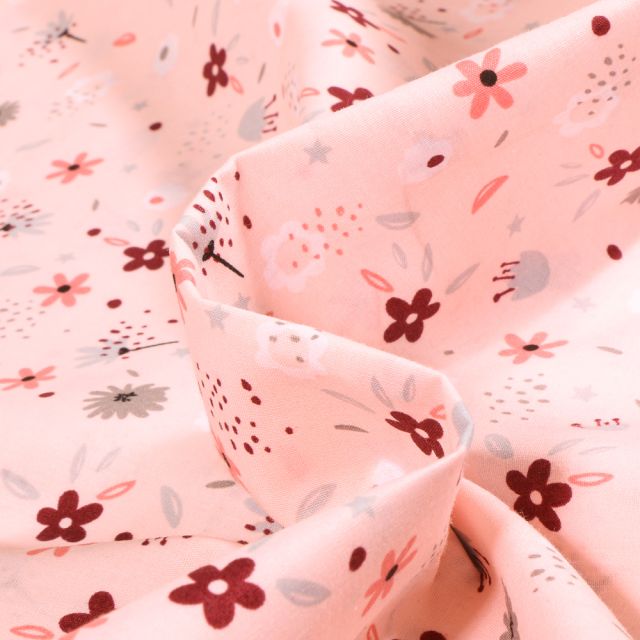 Tissu Coton imprimé LittleBird Baby flower sur fond Rose pâle