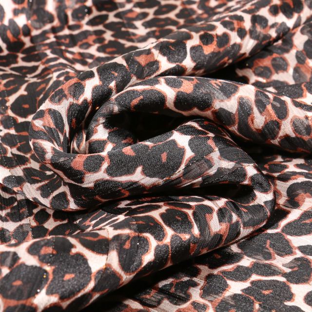 Tissu Mousseline Cheetah sur fond Ecru