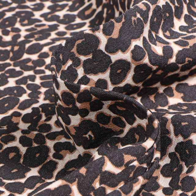Tissu Bengaline Cheetah marron sur fond Ecru