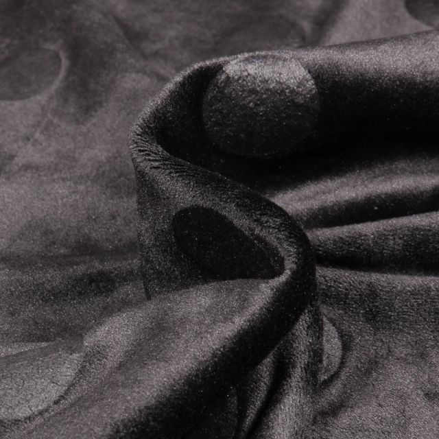 Tissu Jersey Velours Big dots sur fond Noir
