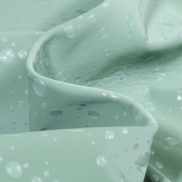 Tissu Softshell Perles d'eau sur fond Vert menthe