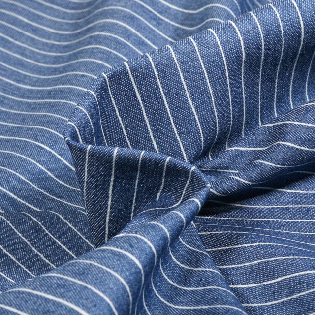 Tissu Chambray stretch Stripes sur fond Bleu