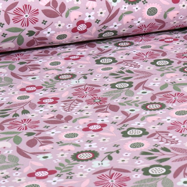 Tissu Jersey Coton Lima sur fond Rose pâle
