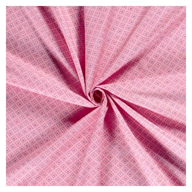 Tissu Coton imprimé Zallie sur fond Rose bonbon