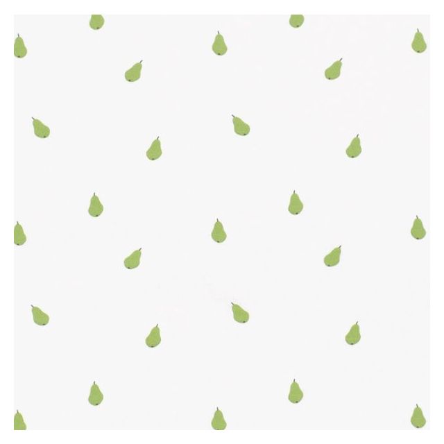 Tissu Coton imprimé Poire verte sur fond Blanc