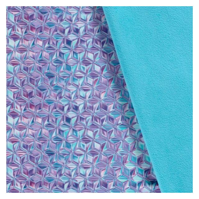 Tissu Softshell Digital Retro violet sur fond Bleu turquoise