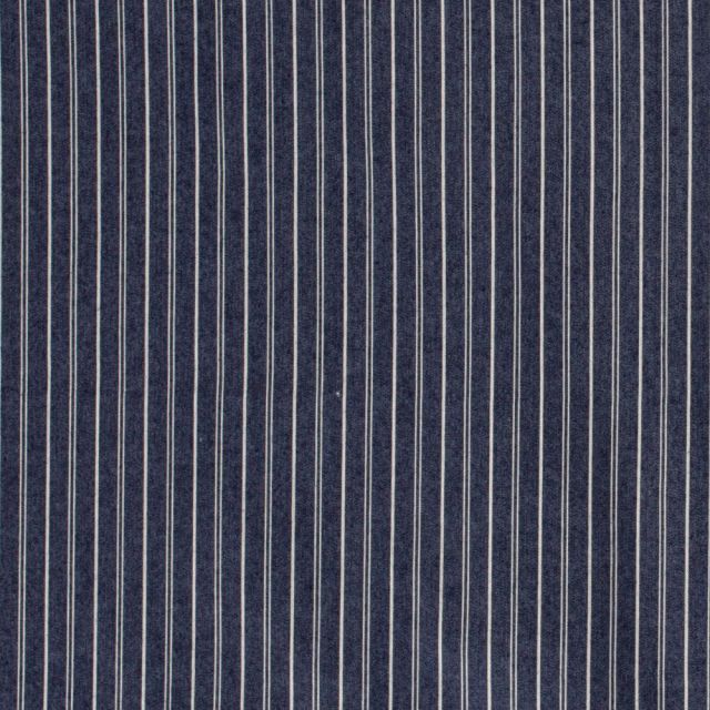 Tissu Jeans stretch Lignes blanches sur fond Bleu marine
