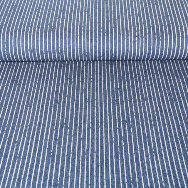 Tissu Jeans stretch Rayé Bleu indigo
