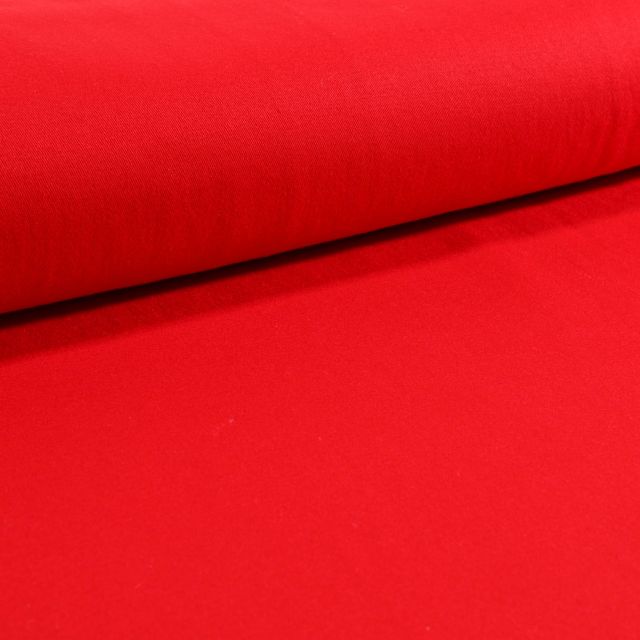 Tissu Coton Sergé extensible Rouge - Par 10 cm
