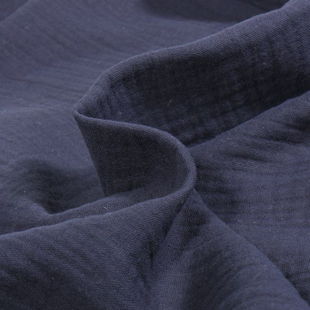 Tissu Double gaze de coton uni Bleu marine - Par 10 cm