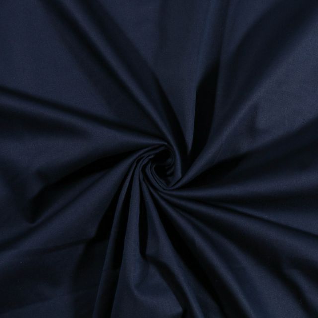Tissu Coton Satiné extensible Bleu Marine - Par 10 cm