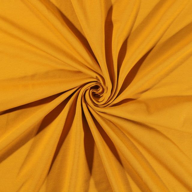 Tissu Jersey Coton uni Moutarde - Par 10 cm