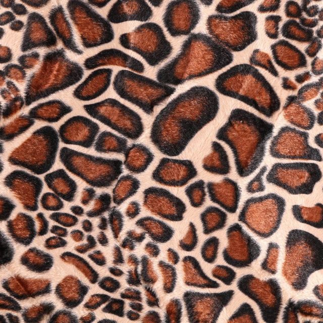 Tissu Velours Peau de bête Girafe Beige et Marron - Par 10 cm