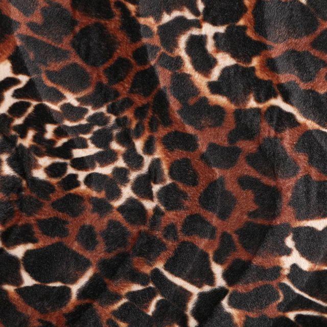Tissu Velours Peau de bête Girafe Beige, Marron et Noir - Par 10 cm