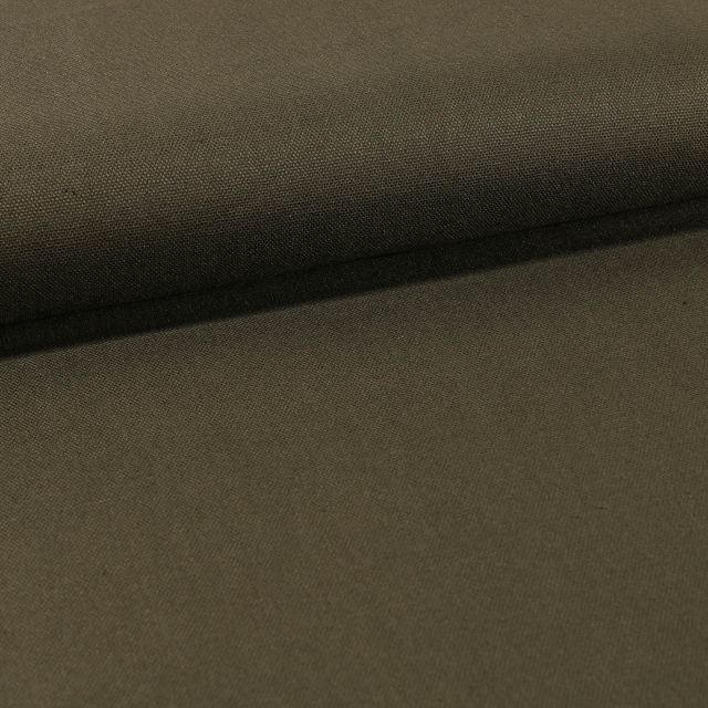 Tissu Toile Coton Canvas uni Vert Kaki - Par 10 cm