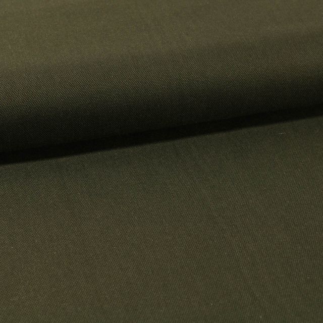 Tissu Toile Coton Canvas uni Vert Kaki Foncé - Par 10 cm