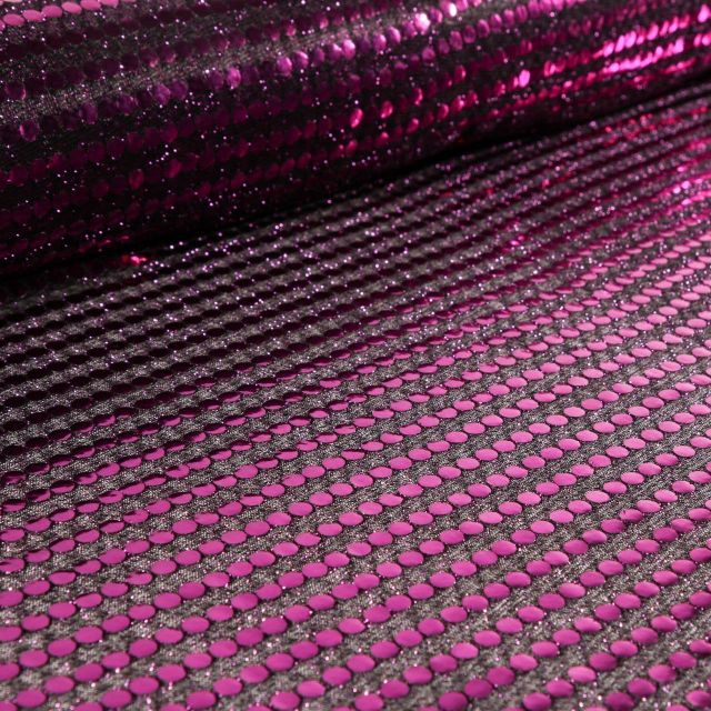 Tissu Jersey Paillettes Violettes sur fond Noir - Par 10 cm