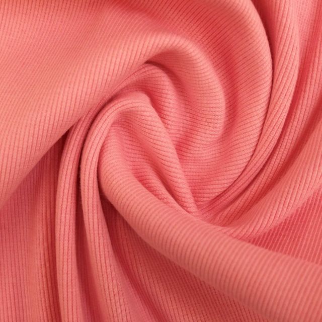 Tissu Bord côte uni Rose - Par 10 cm