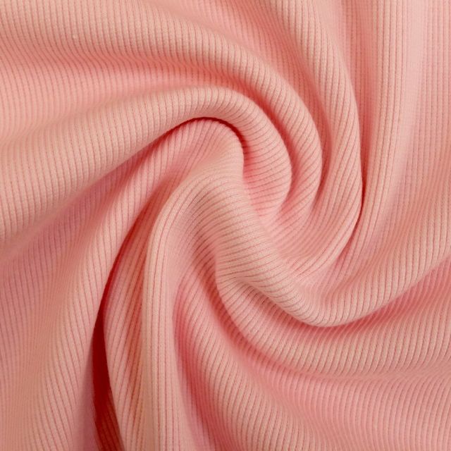 Tissu Bord côte uni Rose bébé - Par 10 cm