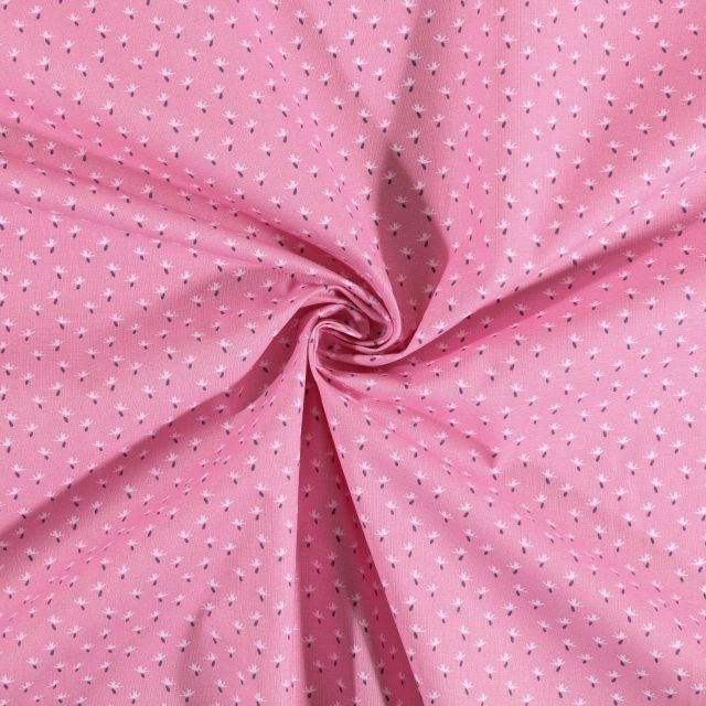 Tissu coton imprimé Arty Petites fleurs blanches et noires sur fond Rose - Par 10 cm