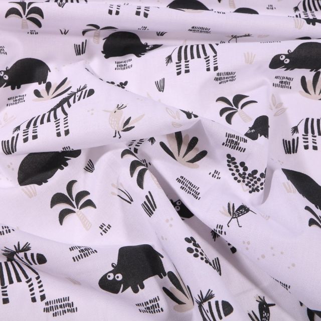Tissu Coton imprimé Arty Hippopotames sur fond Blanc - Par 10 cm