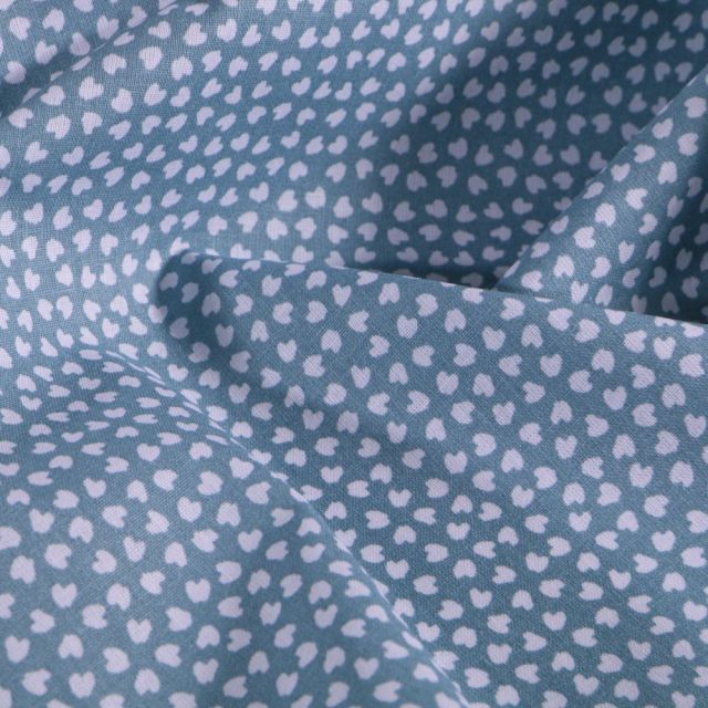 Tissu Coton imprimé Arty Petits cœurs blancs sur fond Bleu ciel - Par 10 cm