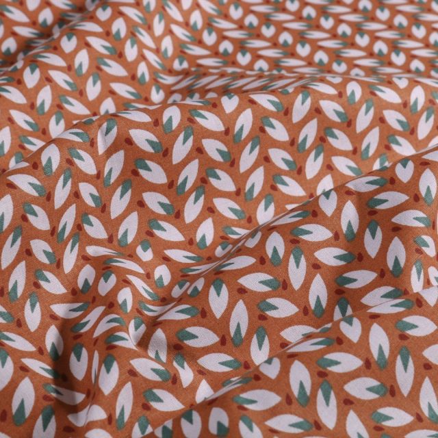Tissu Coton imprimé Arty Amandine sur fond Terracotta - Par 10 cm