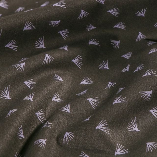 Tissu Coton imprimé Arty Brin de pissenlit sur fond Marron - Par 10 cm