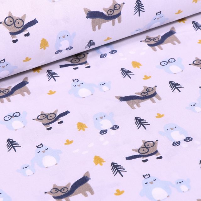 Tissu Coton imprimé Arty Loup et pingouins sur fond Blanc