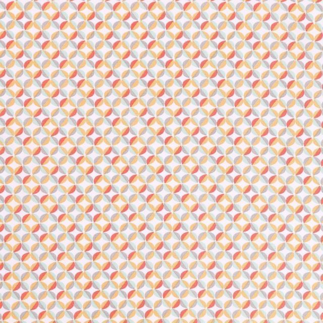 Tissu Coton Imprimé Arty Fleurs Moutarde, rouges et grises sur fond Blanc - Par 10 cm