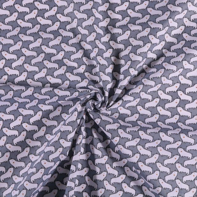 Tissu Coton imprimé Arty Ours stylisé sur fond Gris - Par 10 cm