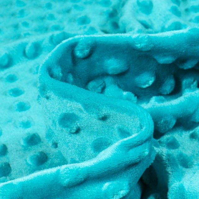 Tissu Minky Ultra doux Pois Bleu lagon - Par 10 cm