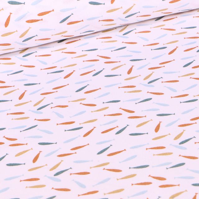 Tissu Coton imprimé Arty Fish sur fond Blanc