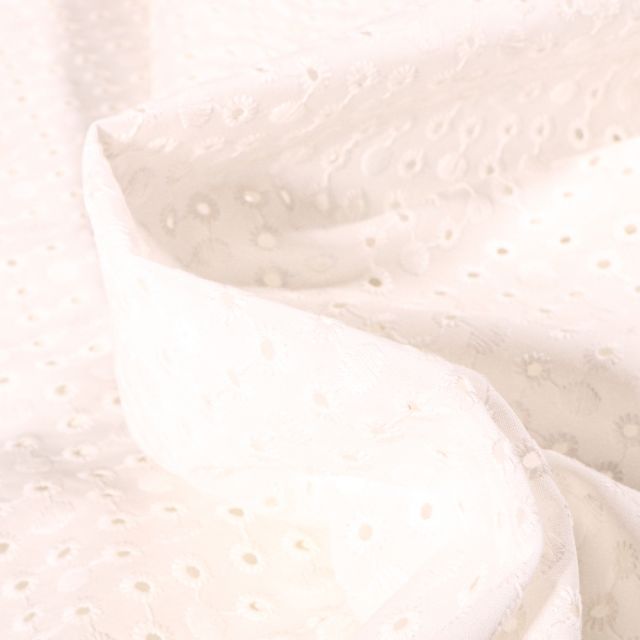 Tissu Broderie anglaise Pois sur fond Blanc