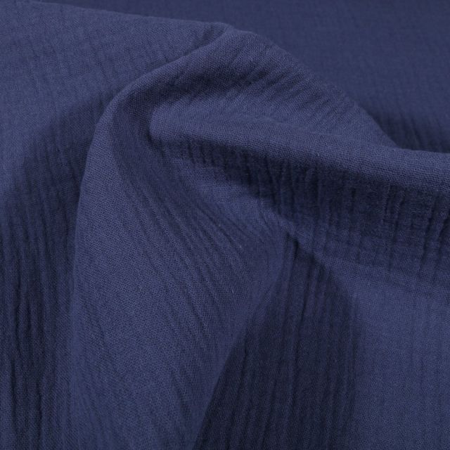 Tissu Double gaze de coton uni Bleu indigo - Par 10 cm