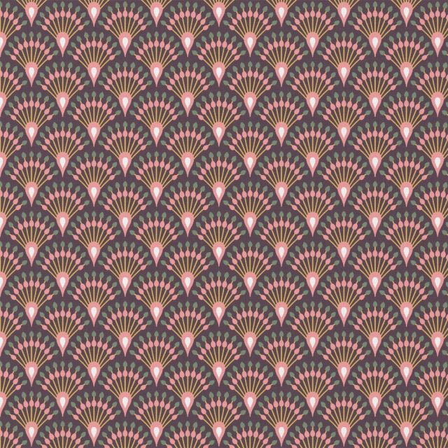Tissu Coton imprimé Ginza Rose sur fond Aubergine