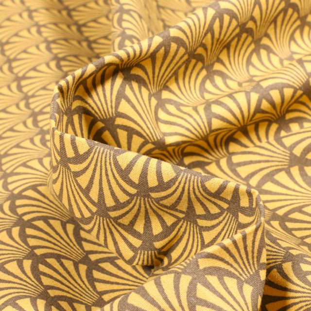 Tissu Coton imprimé Arty Khol sur fond Bronze