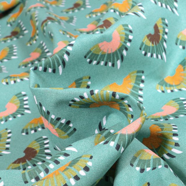 Tissu Coton imprimé Arty Kodoko sur fond Vert menthe