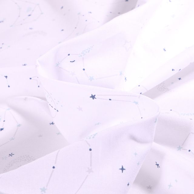 Tissu Coton imprimé Arty Polcosmic sur fond Blanc