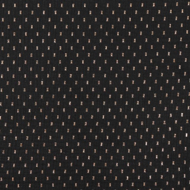 Tissu Double gaze de coton Pointillés Or sur fond Noir - Par 10 cm