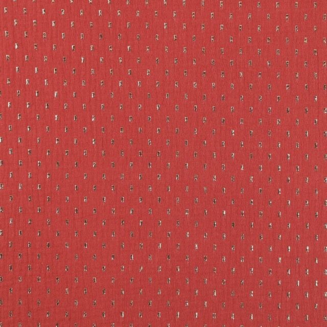 Tissu Double gaze de coton Pointillés Or sur fond Terracotta - Par 10 cm